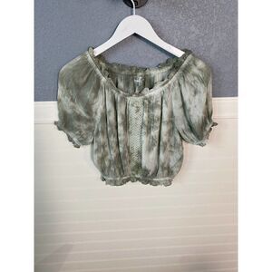 Kiwi & Punch Gray Tie Dye Puff Short Sleeve Cropped Shirt Size Small